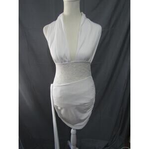 White‎ Halter Mini Dress Lace Waist Ruched Skirt Cocktail Party Small